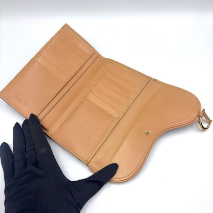 Dior Saddle Trotter Leather Canvas Brown Light Trifold Wallet Gold — view 3