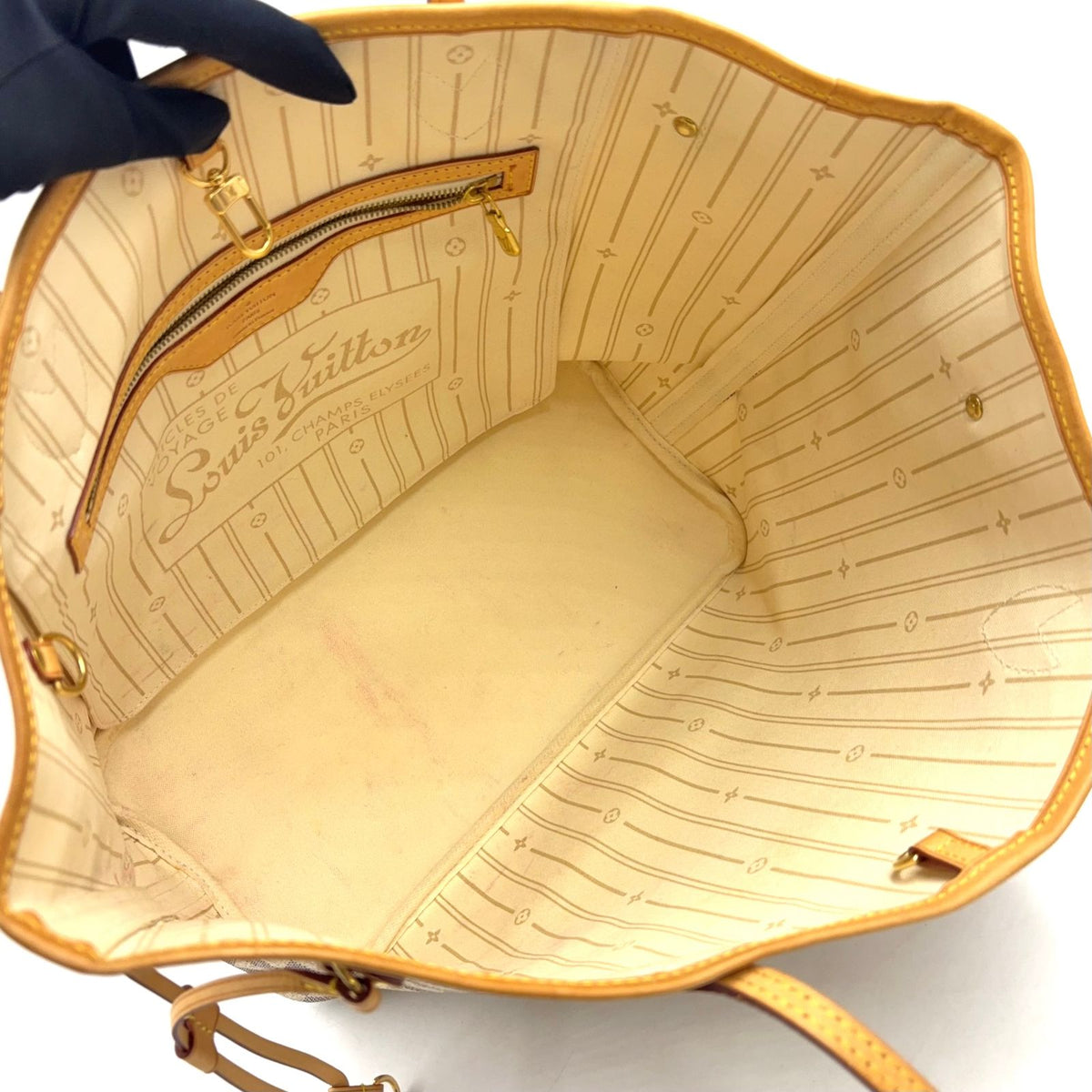 Louis Vuitton Neverfull MM Damier Azur Leather Off White Light Brown Tote — view 2