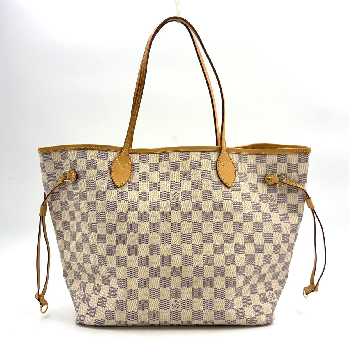 Louis Vuitton Neverfull MM Damier Azur Leather Off White Light Brown Tote