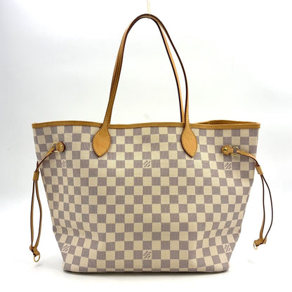 Louis Vuitton Neverfull MM Damier Azur Leather Off White Light Brown Tote