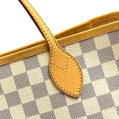 Louis Vuitton Neverfull MM Damier Azur Leather Off White Light Brown Tote — view 8
