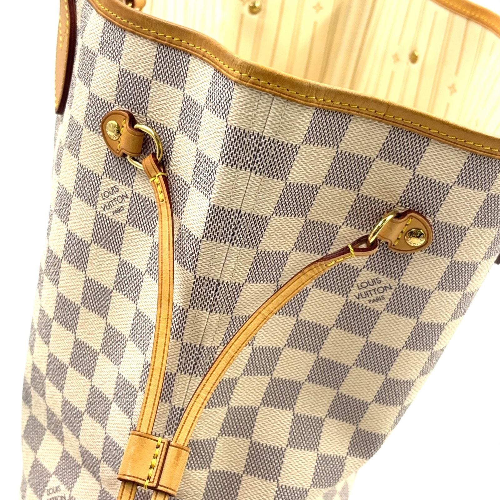 Louis Vuitton Neverfull MM Damier Azur Leather Off White Light Brown Tote — view 6