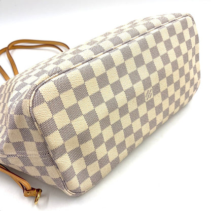 Louis Vuitton Neverfull MM Damier Azur Leather Off White Light Brown Tote — view 4