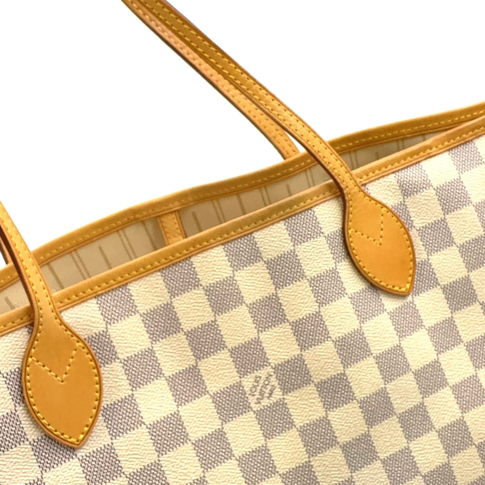 Louis Vuitton Neverfull MM Damier Azur Leather Off White Light Brown Tote — view 7