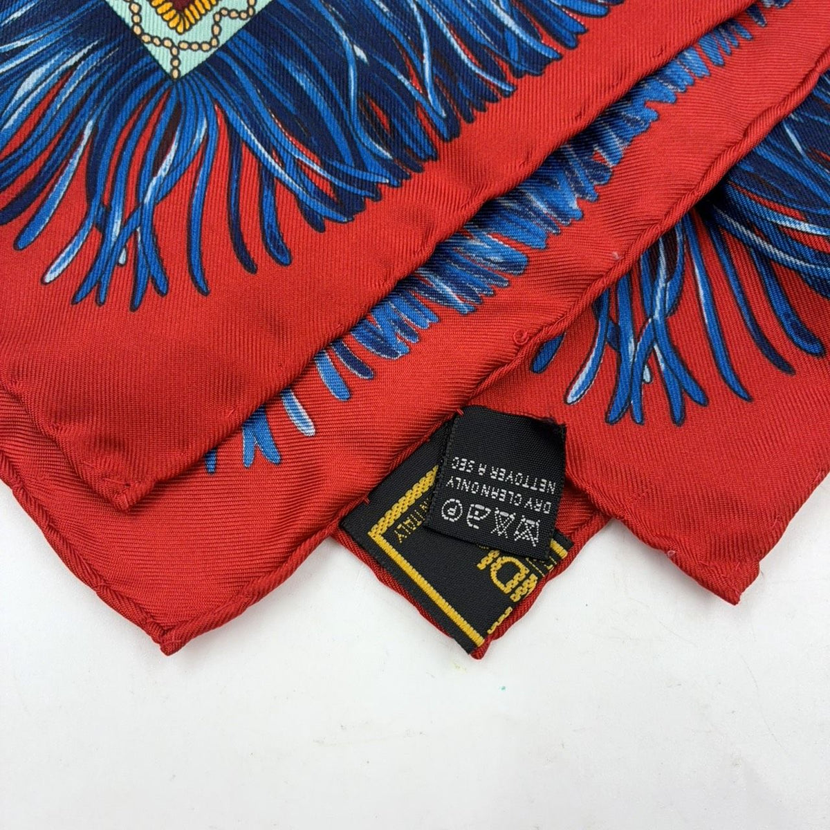 Fendi Fringe Checker Pattern Silk Red Scarf — view 5