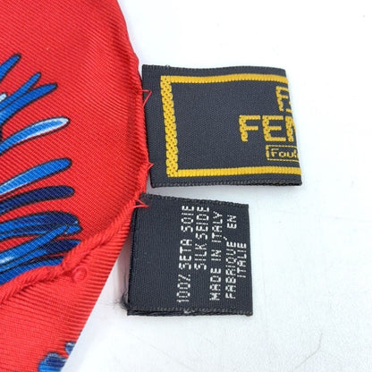 Fendi Fringe Checker Pattern Silk Red Scarf — view 2