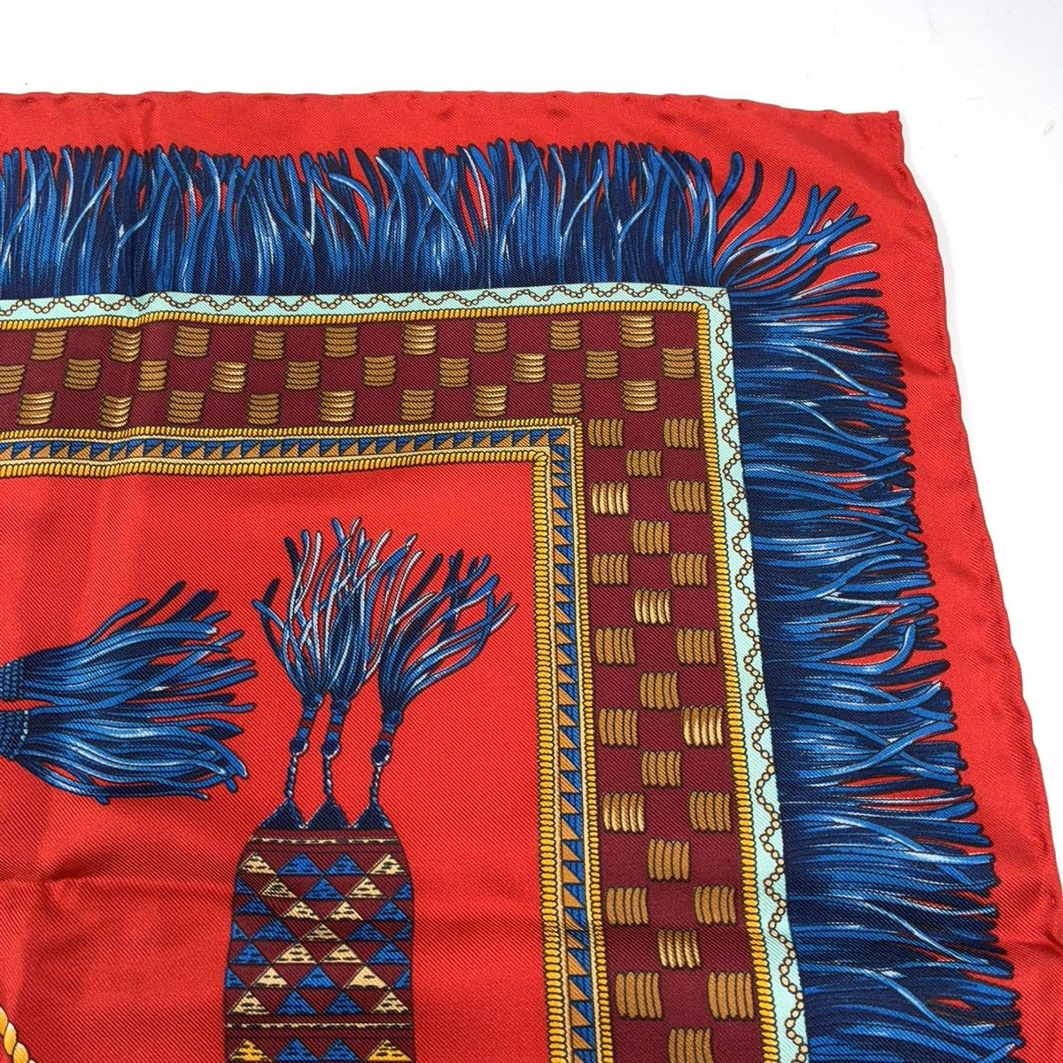 Fendi Fringe Checker Pattern Silk Red Scarf — view 7