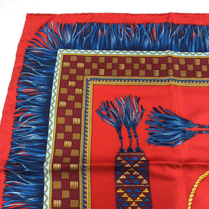 Fendi Fringe Checker Pattern Silk Red Scarf — view 6