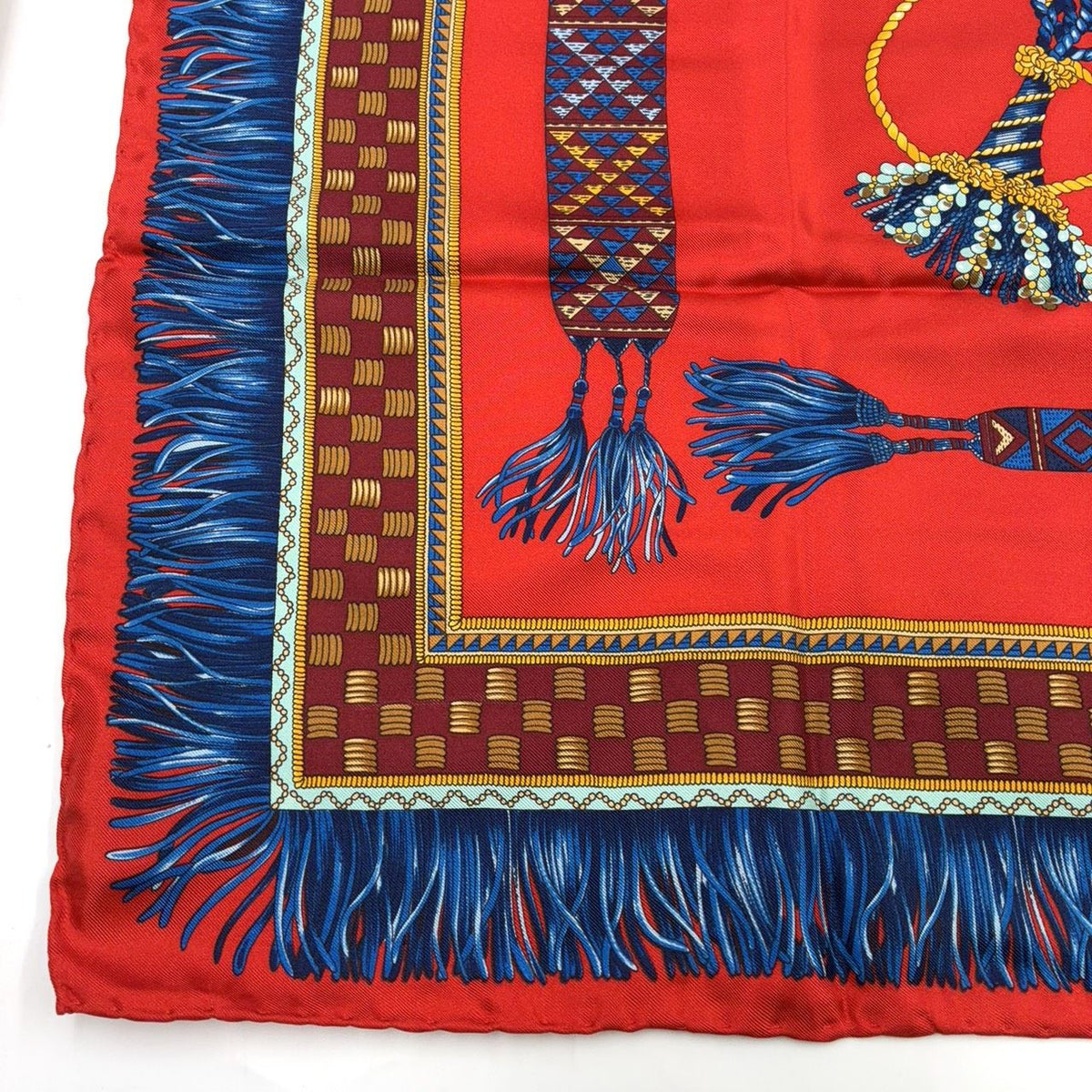 Fendi Fringe Checker Pattern Silk Red Scarf — view 8