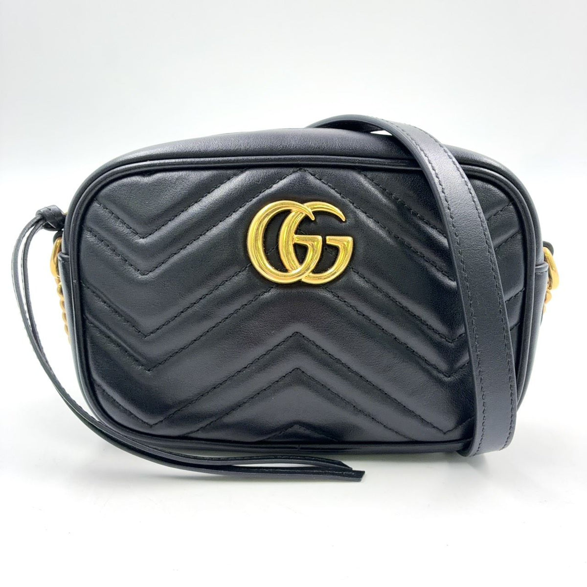 Gucci GG Marmont Quilted Leather Black Shoulder Bag Gold
