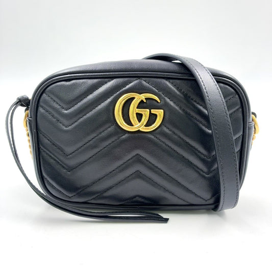 Gucci GG Marmont Quilted Leather Black Shoulder Bag Gold