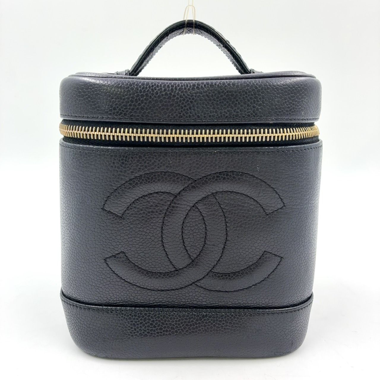 Chanel CC Logo Vanity Caviar Leather Black Pouch Gold