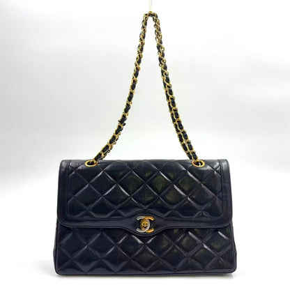 Chanel Limited Edition Quilted Lambskin Black Chain Shoulder Bag Gold