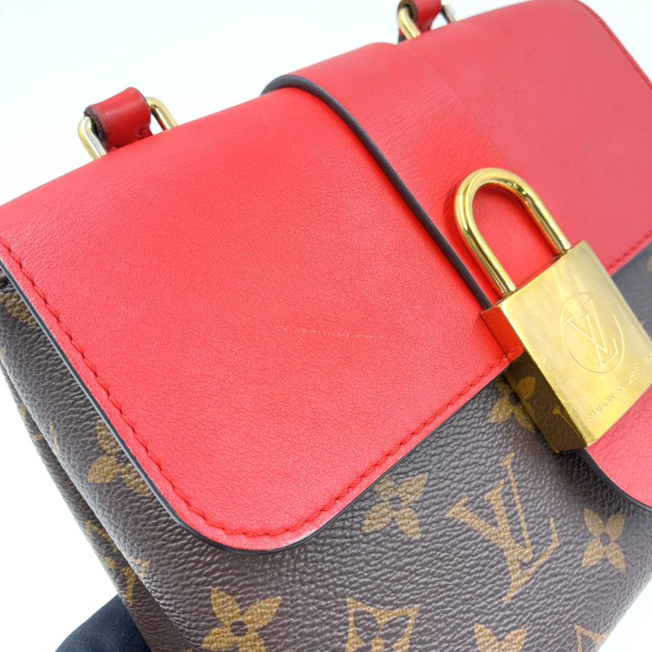 Louis Vuitton Locky BB 2-Way Shoulder Leather Brown Red Handbag Gold — view 6