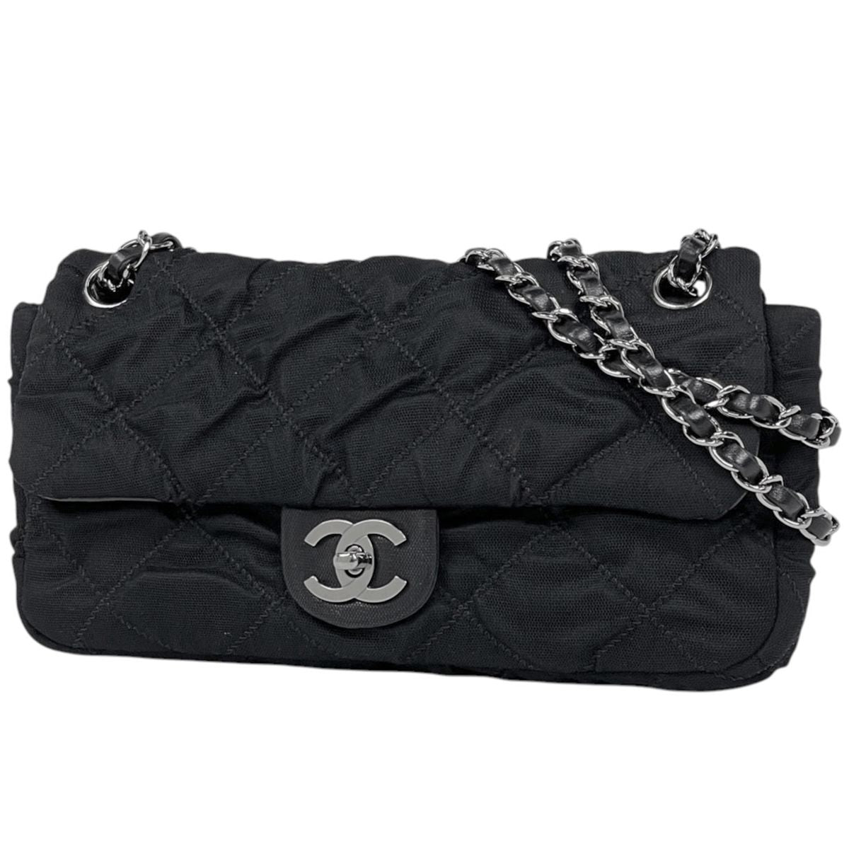 Chanel Shoulder Bag Quilted Chain Canvas Black