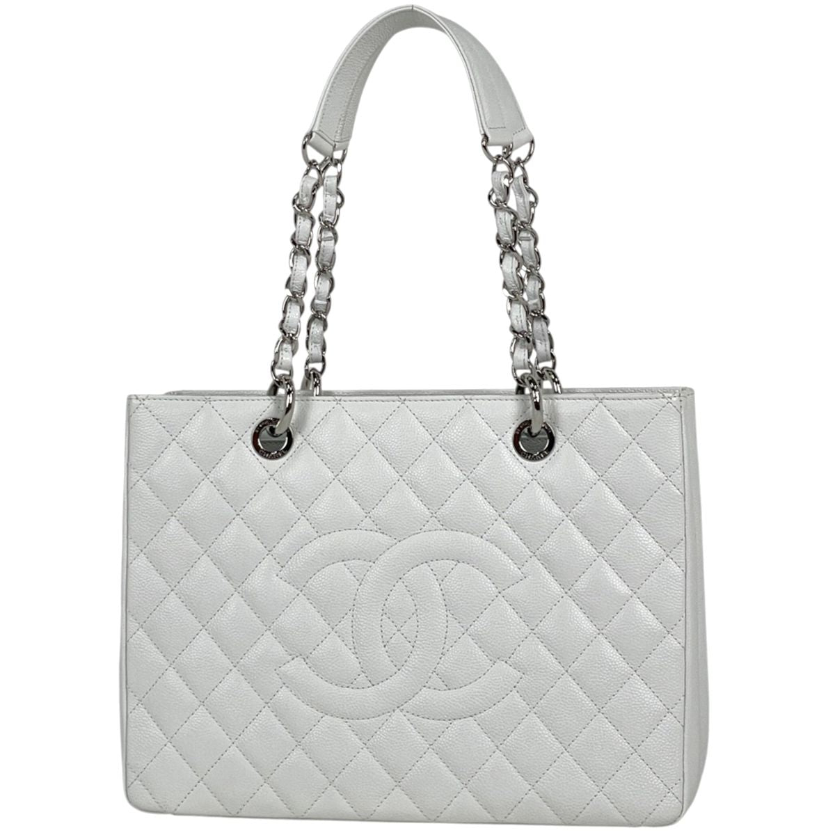Chanel Tote CC Logo Quilted Caviar Leather White