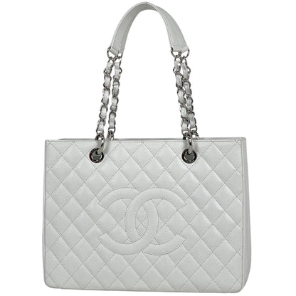 Chanel Tote CC Logo Quilted Caviar Leather White