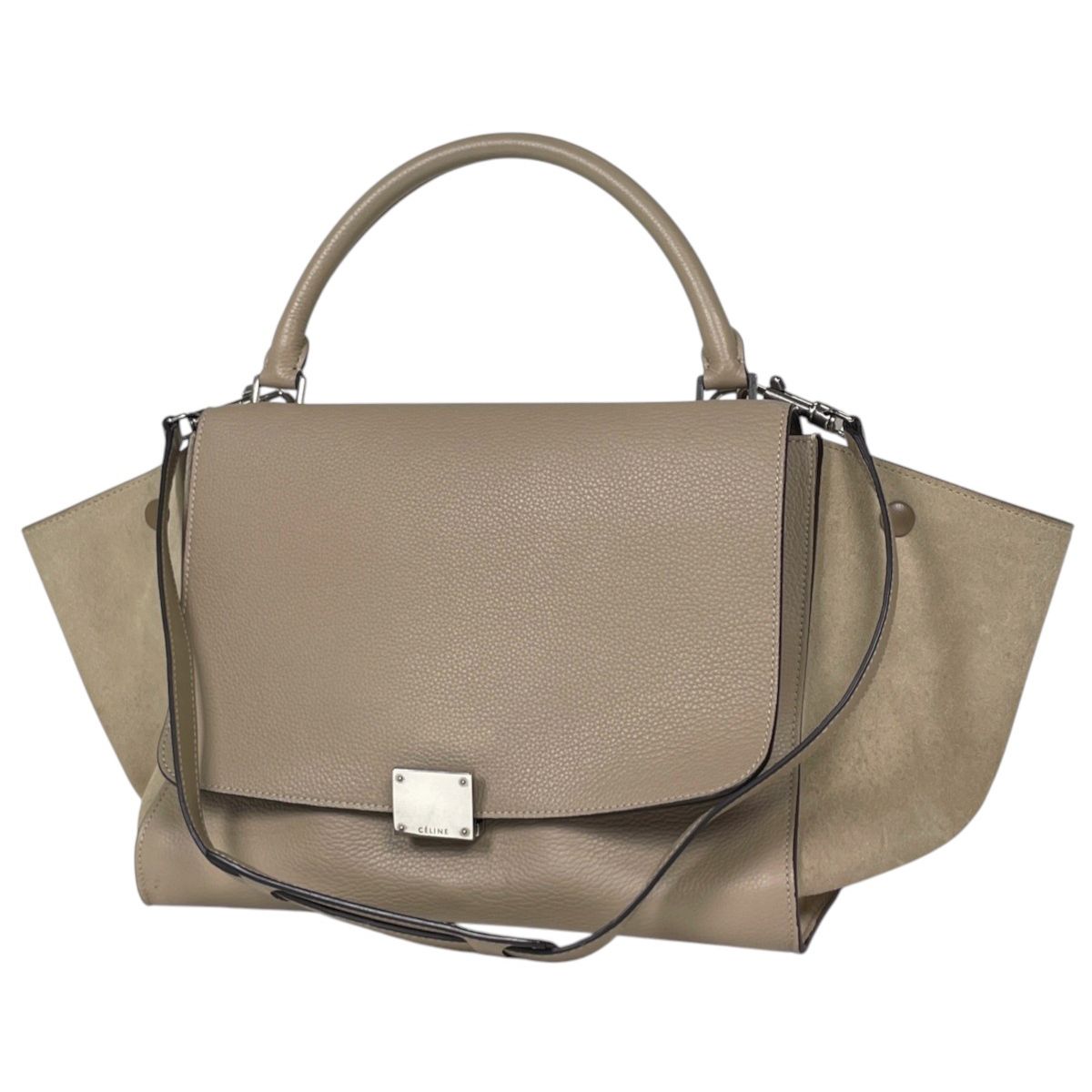 Celine Handbag Trapeze 2-Way Leather Beige