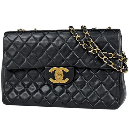 Chanel Shoulder Bag Big Quilted CC Logo Leather Black