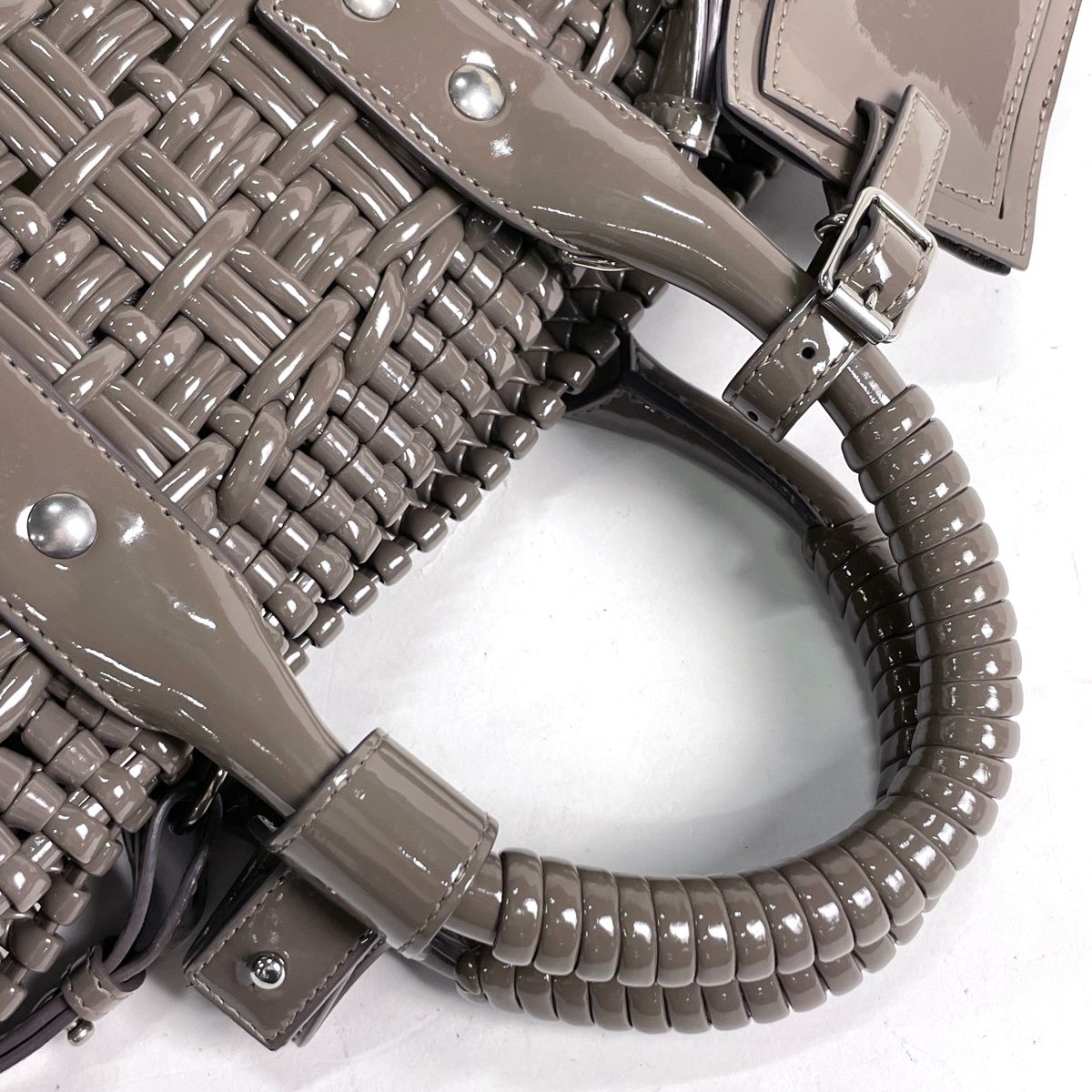 Balenciaga Handbag Bistro XS Basket 2-Way Patent Leather Greige — view 4