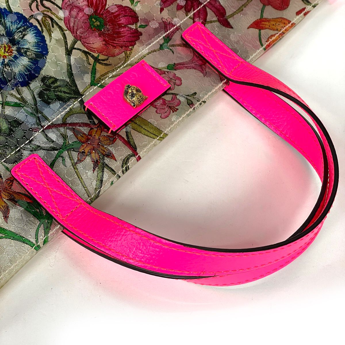 Gucci Tote Flora Print Leather Pink Clear — view 6
