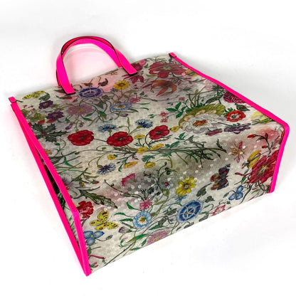 Gucci Tote Flora Print Leather Pink Clear — view 2