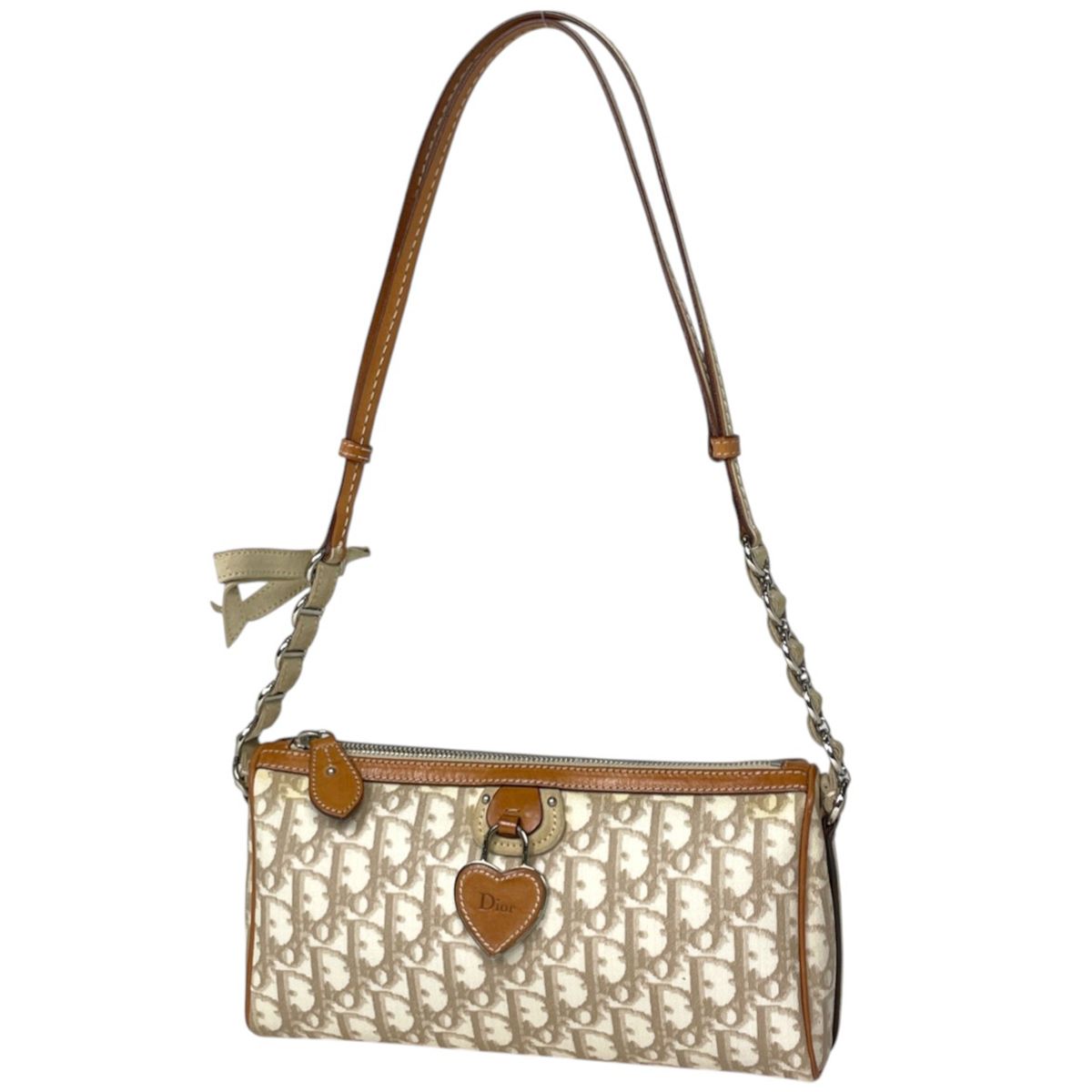 Dior Shoulder Bag Trotter Pattern Heart White Brown