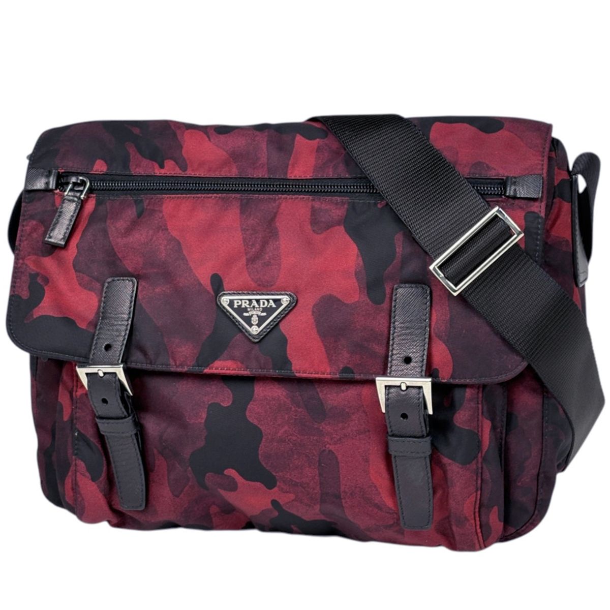 Prada Shoulder Bag Camouflage Nylon Red Black