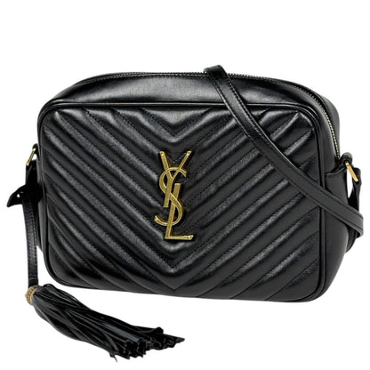 Saint Laurent Shoulder Bag Lou Fringe Leather Black
