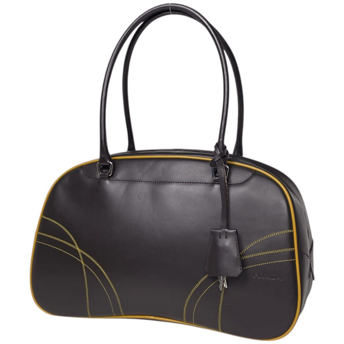 Prada Shoulder Bag Logo Leather Brown