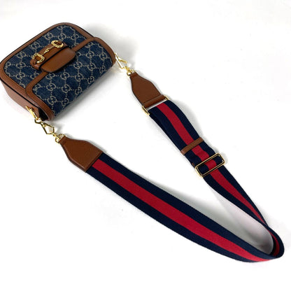 Gucci Shoulder Bag Horsebit 1955 GG Denim Blue Brown — view 5