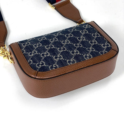 Gucci Shoulder Bag Horsebit 1955 GG Denim Blue Brown — view 2