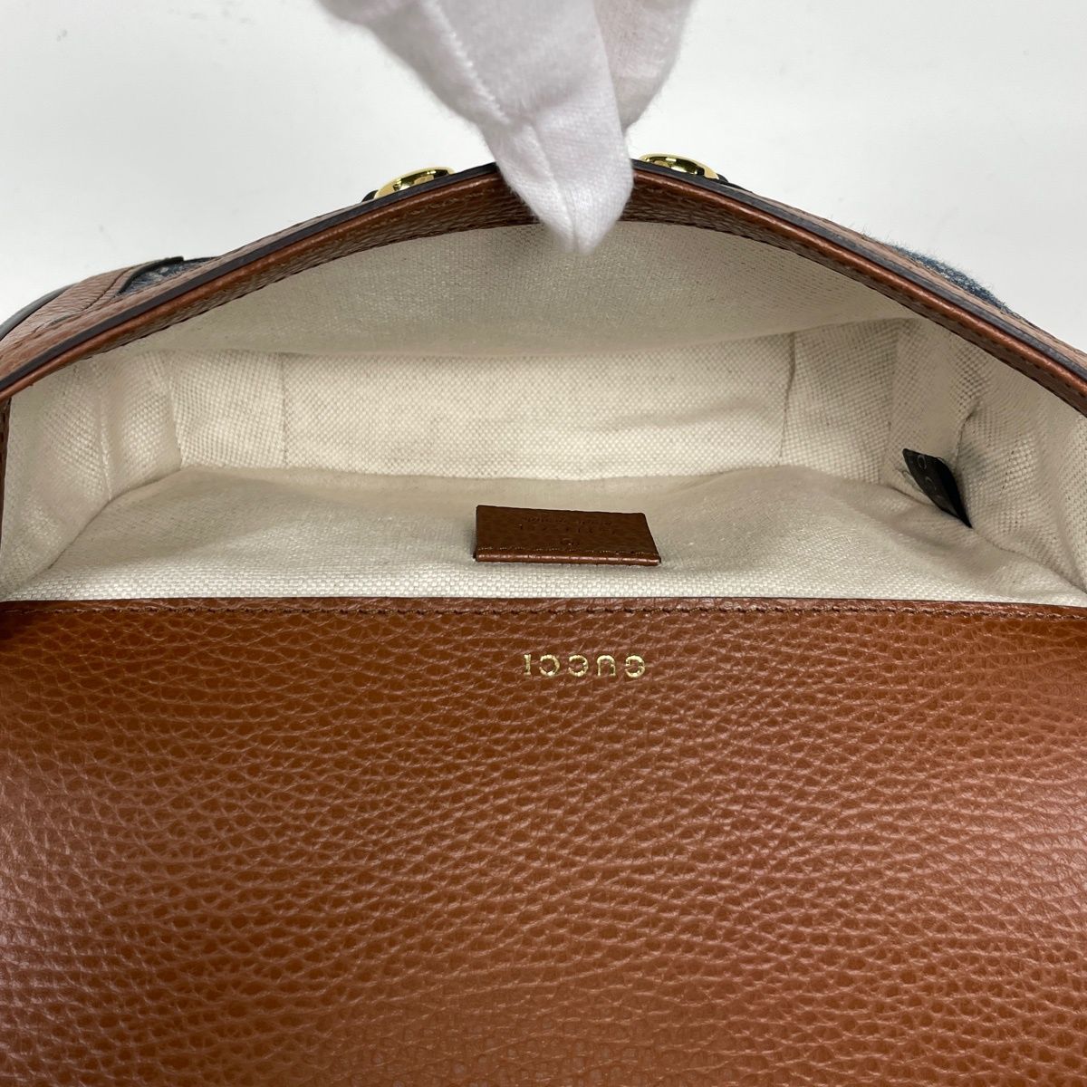 Gucci Shoulder Bag Horsebit 1955 GG Denim Blue Brown — view 7
