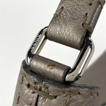 Fendi Shoulder Bag Selleria Metallic Leather Greige — view 4