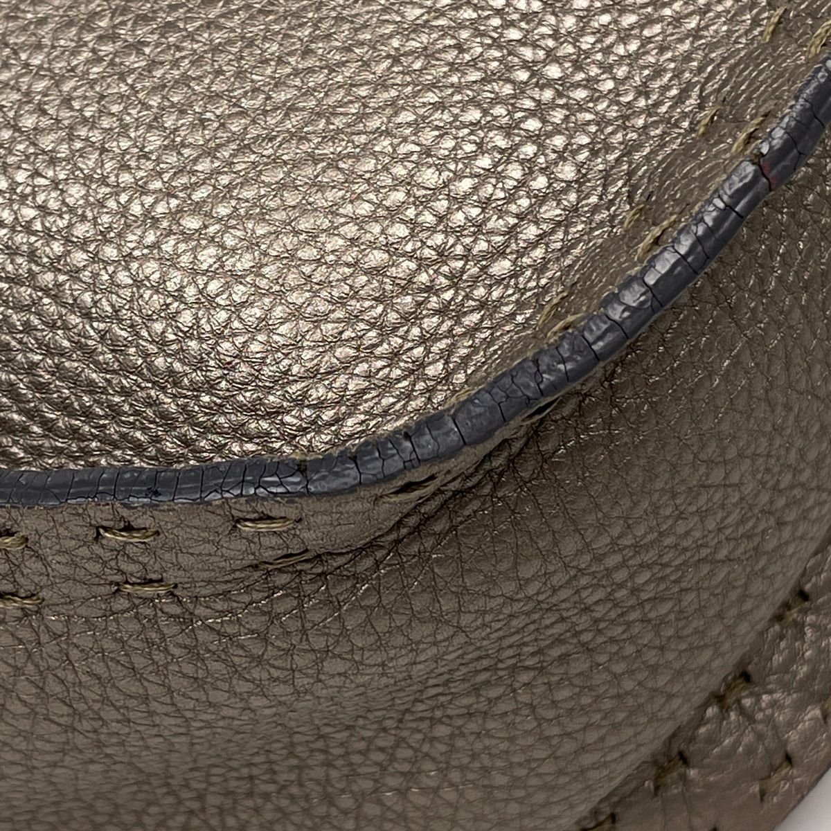 Fendi Shoulder Bag Selleria Metallic Leather Greige — view 3