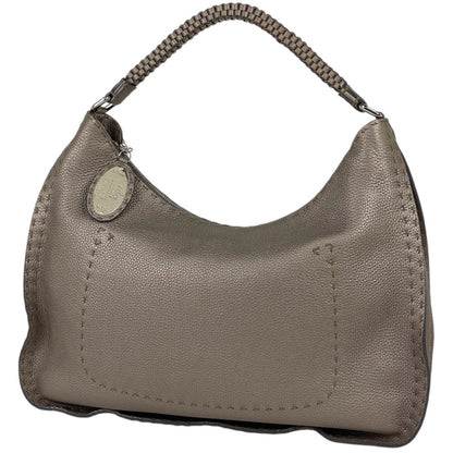 Fendi Shoulder Bag Selleria Metallic Leather Greige