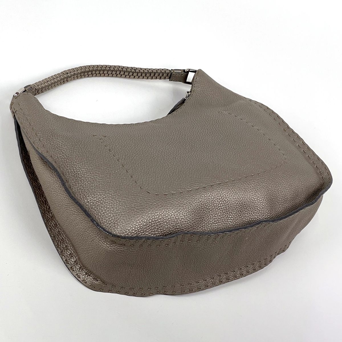 Fendi Shoulder Bag Selleria Metallic Leather Greige — view 2