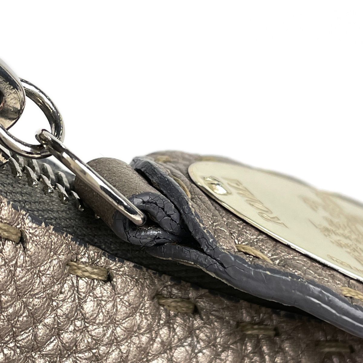 Fendi Shoulder Bag Selleria Metallic Leather Greige — view 6