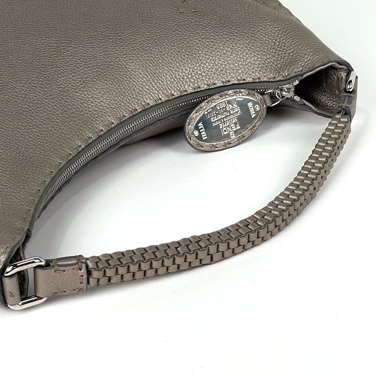 Fendi Shoulder Bag Selleria Metallic Leather Greige — view 5