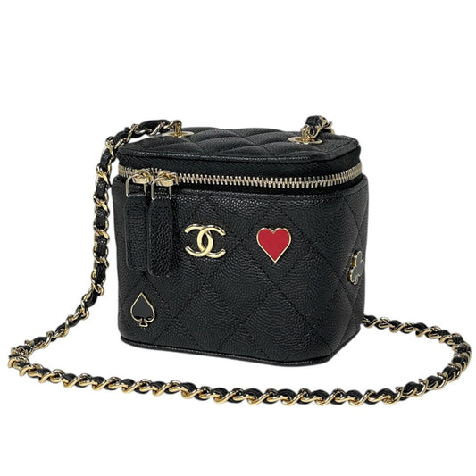 Chanel Shoulder Bag Small Vanity Quilted CC Logo Caviar Leather Black