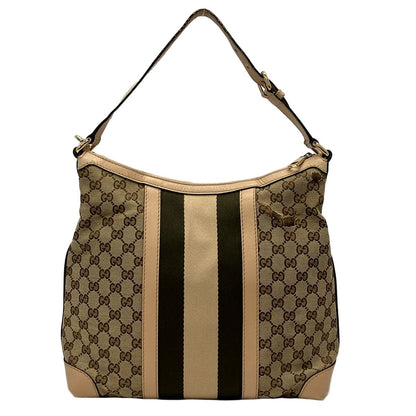 Gucci Shoulder Bag GG Pattern Beige Dark Brown Leather — view 3