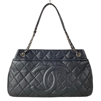 Chanel Tote Quilted Black CC Logo Silver Chain