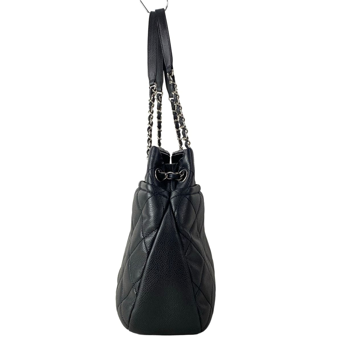 Chanel Tote Quilted Black CC Logo Silver Chain — view 4