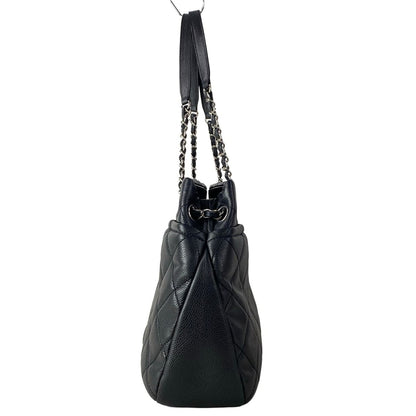 Chanel Tote Quilted Black CC Logo Silver Chain — view 4