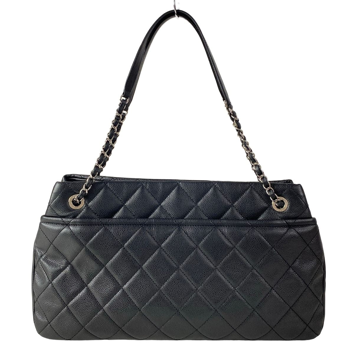 Chanel Tote Quilted Black CC Logo Silver Chain — view 3