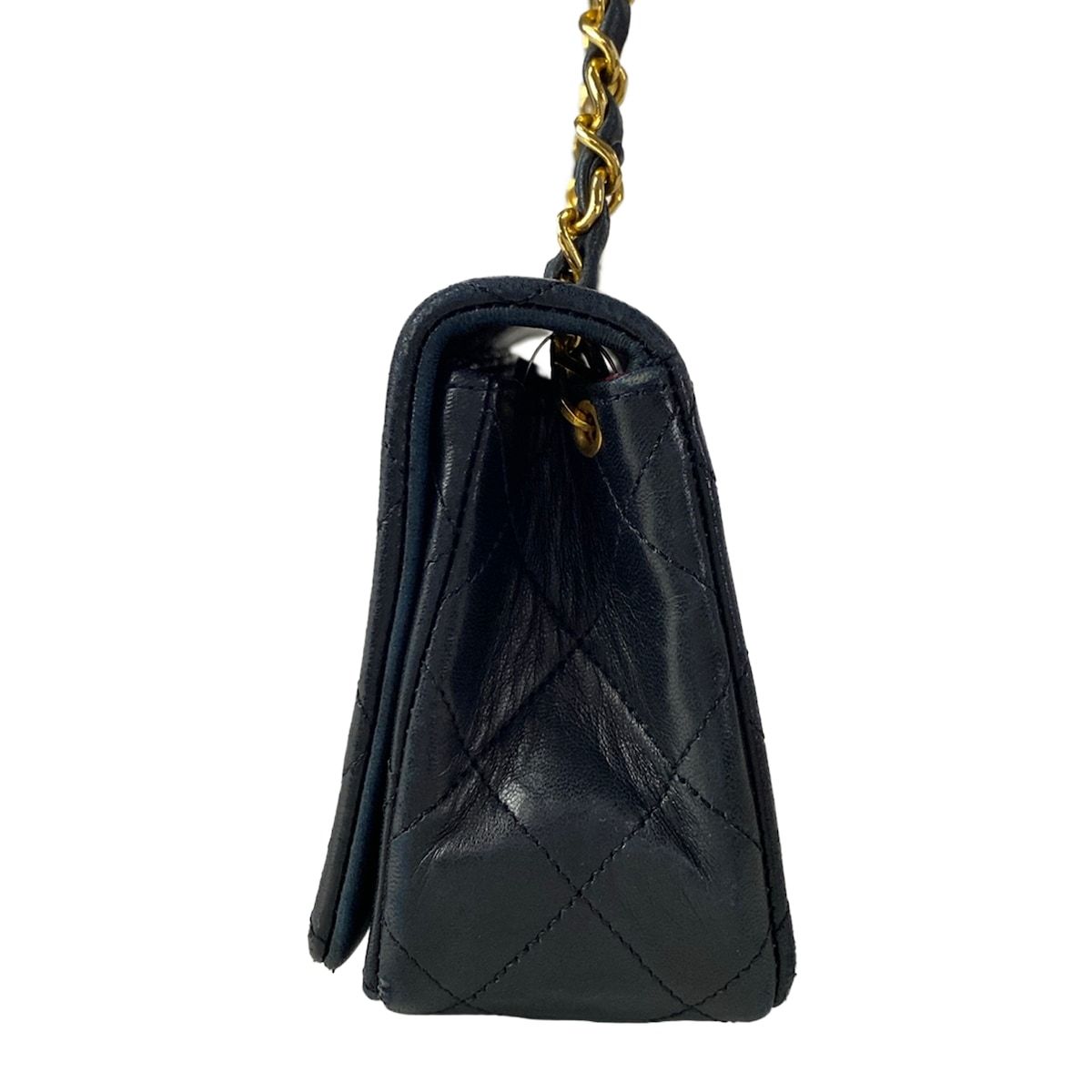 Chanel Shoulder Bag Mini Quilted Black Gold Chain Full Flap Turnlock Lambskin — view 4