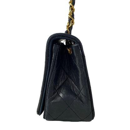 Chanel Shoulder Bag Mini Quilted Black Gold Chain Full Flap Turnlock Lambskin — view 4