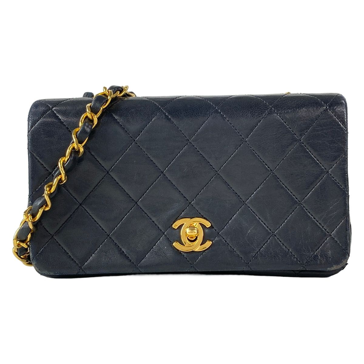 Chanel Shoulder Bag Mini Quilted Black Gold Chain Full Flap Turnlock Lambskin