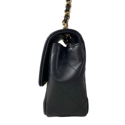 Chanel Shoulder Bag Mini Quilted Black Rhinestone Chain Gold Peace Sign Lambskin — view 4
