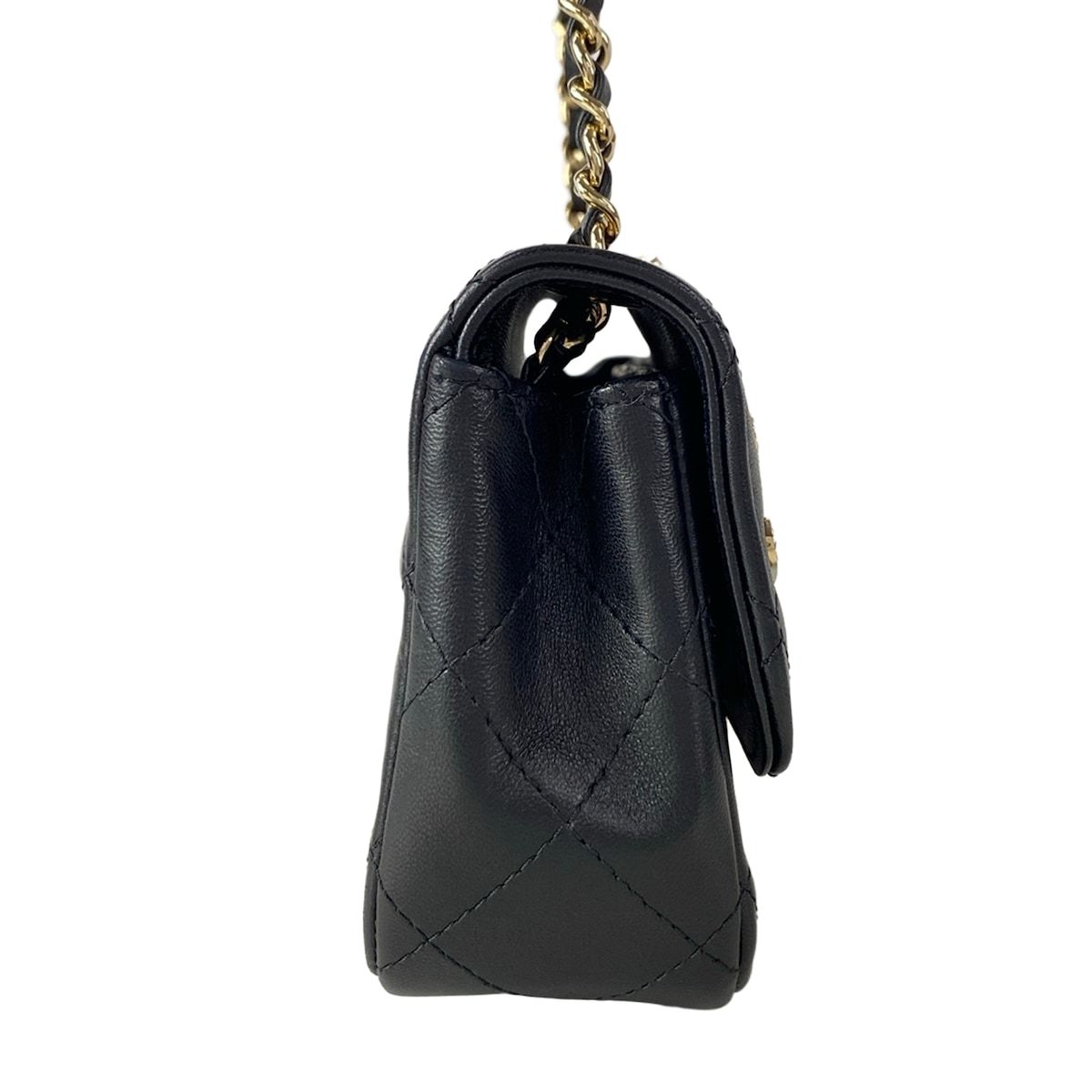 Chanel Shoulder Bag Mini Quilted Black Rhinestone Chain Gold Peace Sign Lambskin — view 2